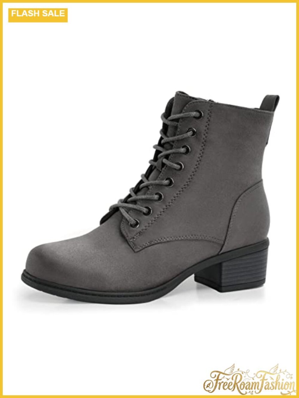 Faux Suede Ankle Boots Low Chunky Block Heel Lace-Up Combat Bootie